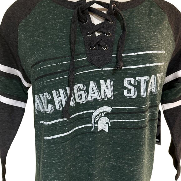 Michigan State Spartans Colosseum GREEN Henley Lace M Shirt Womens New - Picture 2 of 6